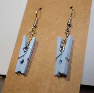 Blue Clothespin Earrings- Hypoallergenic